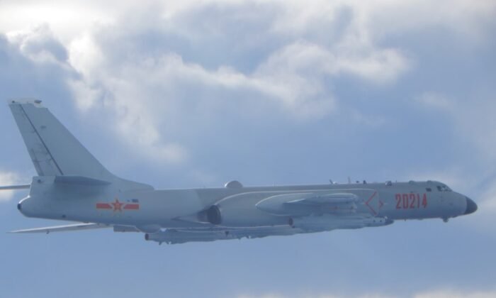 A People's Liberation Army (PLA) H-6 bomber flies on a mission near the median line in the Taiwan Strait, which serves as an unofficial buffer between China and Taiwan on September 18, 2020. (Taiwan Ministry of National Defense/via Reuters)