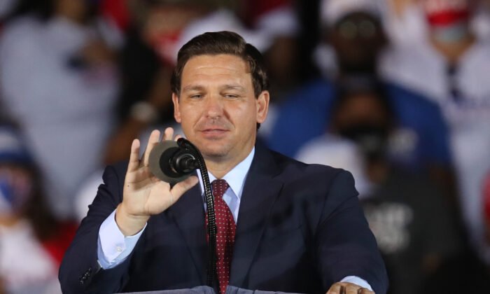 lorida Gov. Ron DeSantis speaks before the arrival of U.S. President Donald Trump for his campaign event at Miami-Opa Locka Executive Airport on Nov. 1, 2020 in Opa Locka, Florida. (Joe Raedle/Getty Images)