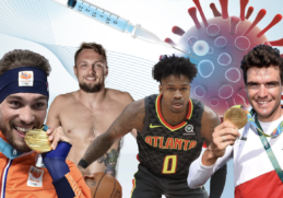 (L-R) Dutch speed skater Kjeld Nuis, Brazilian jiu-jitsu world champion Craig Jones, NBA point guard Brandon Goodwin, and Belgian cyclist Greg Van Avermaet have all been injured from the Covid-19 vaccines.