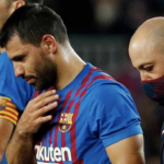 Barcelona’s Sergio Agüero leaves the pitch after experiencing problems against Alavés on 30 October in his final match. Photograph: Albert Gea/Reuters