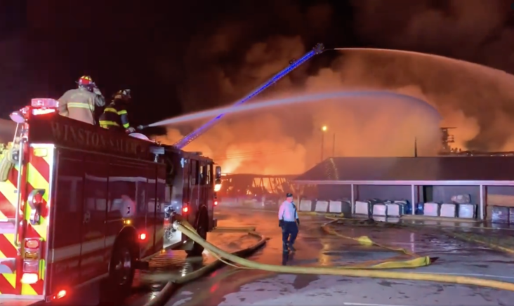 Blaze rips through plant storing 100s of tons of fertilizer which is highly explosive