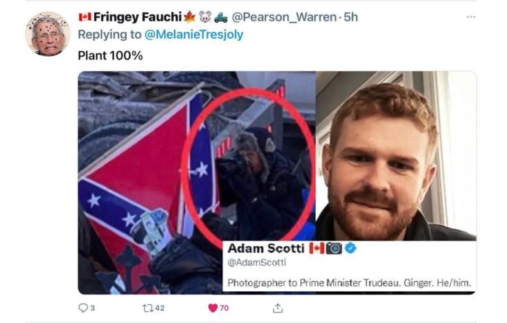 Tredeaus Camera Guy Took The Pics Of The Confederate flag guy in truckers rally in Ottawa