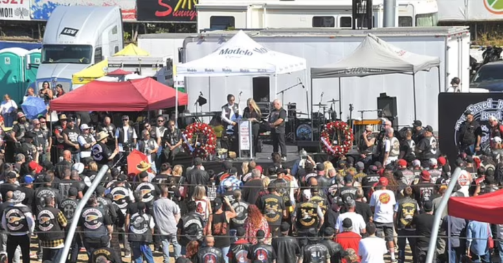 What's Tucker doing there? Fox News host pays tribute to Hells Angels founder and convicted heroin dealer Sonny Barger at huge California biker funeral: Says notorious outlaw stood for 'freedom and honor' - and scared his mom 's***less'