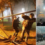 Manchester students pull down lockdown fences around halls of residence