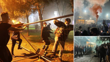 Manchester students pull down lockdown fences around halls of residence