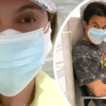 Ayda Field and wild-haired husband Robbie Williams document having their first dose of the coronavirus vaccine in LA