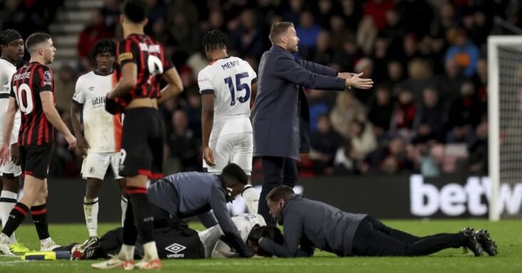 Luton captain Tom Lockyer collapses during Premier League match. He was carried away on a stretcher