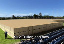 BC Conservative MP illustrates federal debt on rugby field, figuratively using stacks of $100 bills